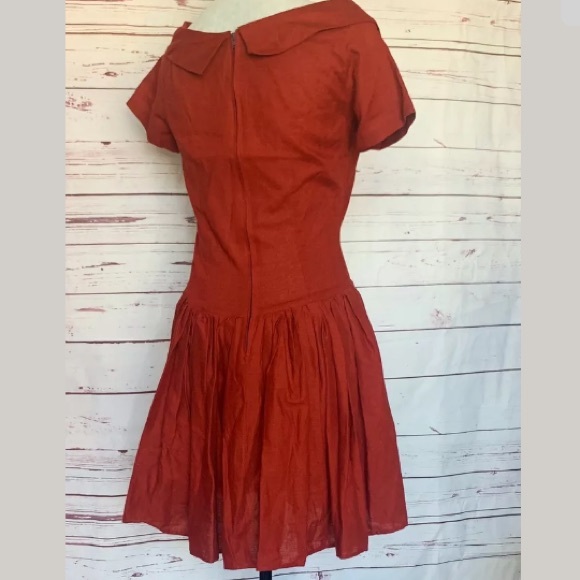 Benetton Linen Drop Waist Fit & Flare Dress Italy - Picture 4 of 7